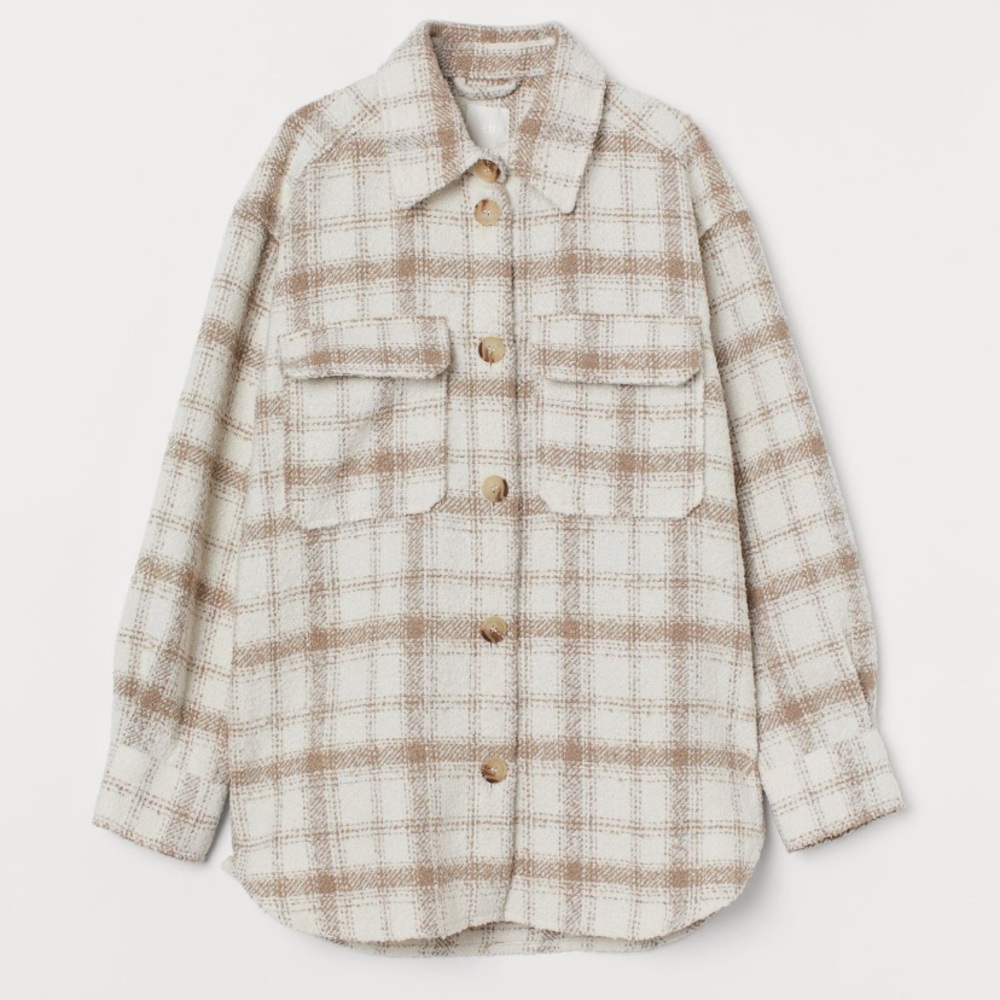 H&M plaid shirt jacket white/beige- small